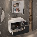 Ver imagem 3 de Conjunto Gabinete Banheiro YARIS 80cm (gabinete + Cuba + Espelheira +Tampo Vidro) Branco / Preto
