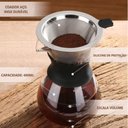 Ver imagem 3 de Cafeteira Vidro com Coador 400ml Filtro Inox Passador de Cafe Bule Jarra Manual Moderno