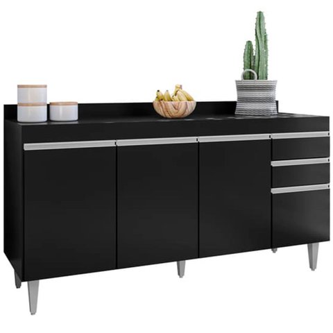 Balcão Gabinete para Cozinha com Tampo 160cm Mirian M05 Preto - Inoviza