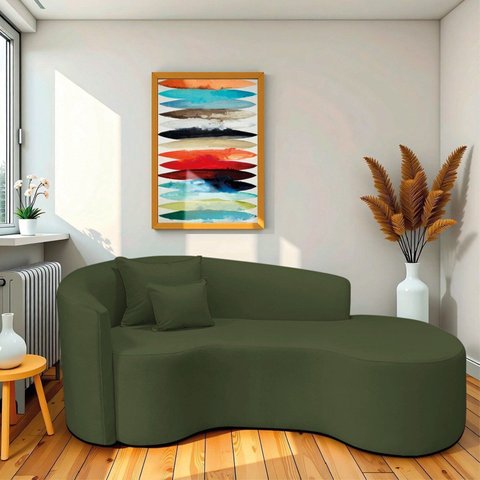 Recamier Curvo Orgânico 200cm 3 Lugares Lado Direito para Sala de Estar Linho Londres Verde