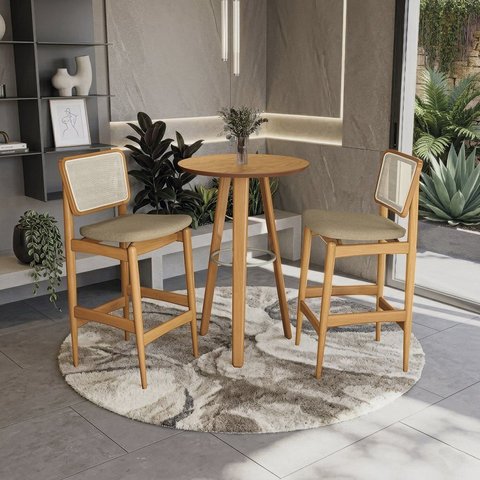 Conjunto Mesa Bistrô e 2 Banquetas em Madeira Maciça Linha Sala de Jantar Premium