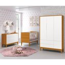 Ver imagem 2 de Dormitório Infantil Classic 3 Portas, Cômoda 1 Porta, Berço Branco/Savana com Pés Amadeirado e