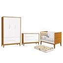 Ver imagem 1 de Dormitório Infantil Classic 3 Portas, Cômoda 1 Porta, Berço Branco/Savana com Pés Amadeirado e
