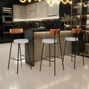Ver imagem 2 de Kit 06 Banquetas Alta Cozinha Sala De Jantar Aço Milão L02 Couríssimo Camel Linho Cinza - Lyam Decor