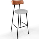 Ver imagem 3 de Kit 06 Banquetas Alta Cozinha Sala De Jantar Aço Milão L02 Couríssimo Camel Linho Cinza - Lyam Decor