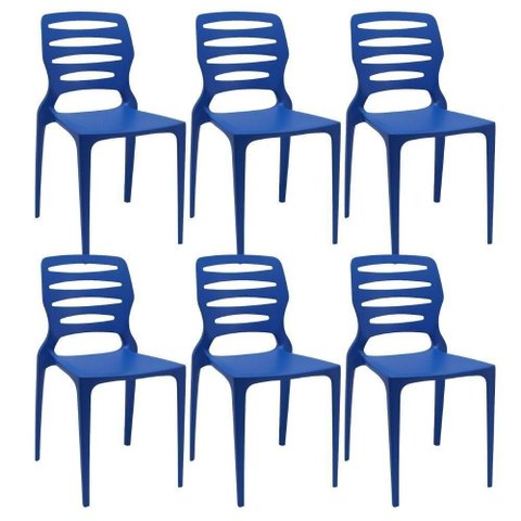 Kit 06 Cadeiras para Cozinha Área Gourmet Jardim Empilhável Larsen P03 Azul - Lyam Decor