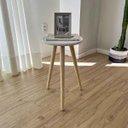 Ver imagem 2 de Mesa Lateral Redonda com Pé Palito de Madeira Branco e Natural
