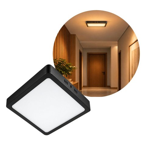 Painel Plafon LED Sobrepor Quadrado 24W 3000k 1680LM Opus em Alumínio Preto 82109 ST3361