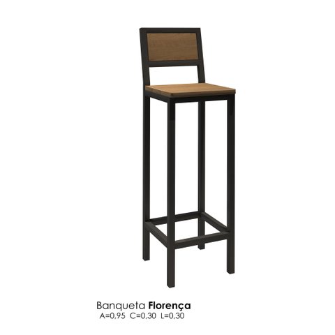 Banqueta Florença Estilo Industrial GDecor - assento madeira