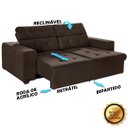 Ver imagem 4 de Sofá 3 Lugares New Itália 2,10m Retrátil, Reclinável, com 2 Puffs pés Palito, Marrom