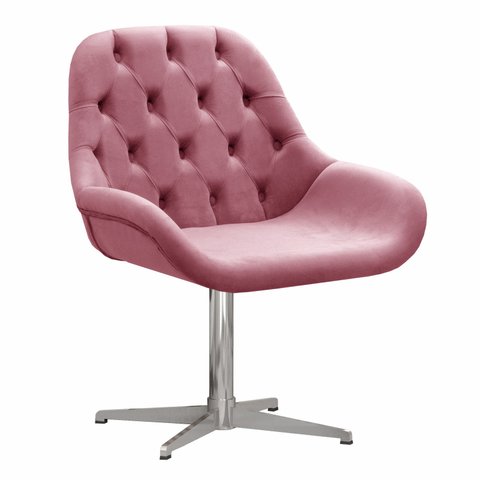 Poltrona Lua Cadeira Decorativa Giratória Pé de Metal Escritório, Sala, Recepção - Suede Rosa