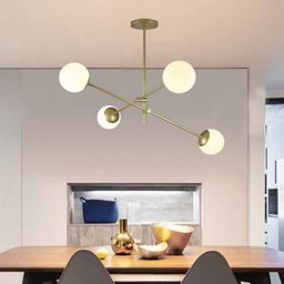 Lustre Lirio com 4 Globos Esfera de Vidro Branco - Ouro - 4-2622-14-br - 2