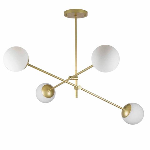 Lustre Lirio com 4 Globos Esfera de Vidro Branco - Ouro - 4-2622-14-br