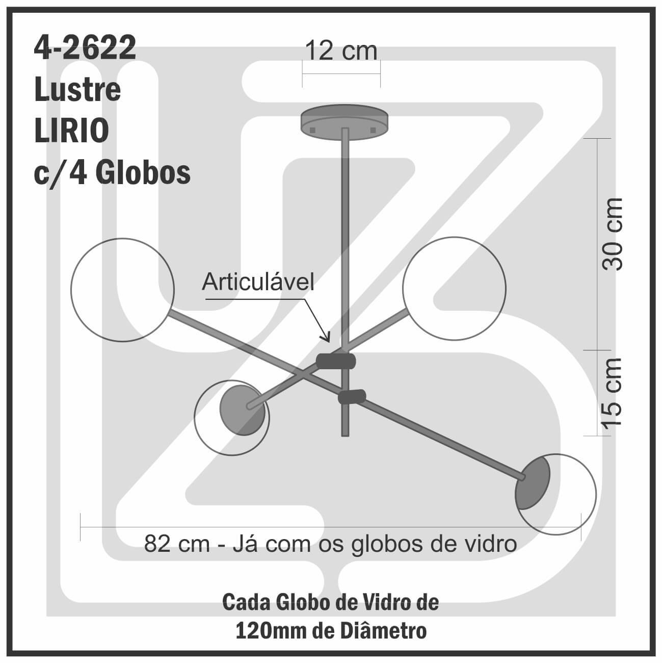Lustre Lirio com 4 Globos Esfera de Vidro Branco - OURO - 4-2622-14-BR - 4