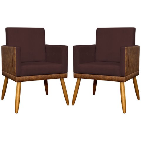 Kit 2 Poltronas Decorativa para Sala Recepção Escritório Consultório Lis Corino Peroba e Suede