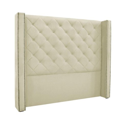 Cabeceira Cama Box Queen 160cm e Recamier Vicenza Veludo S04 Cor Bege
