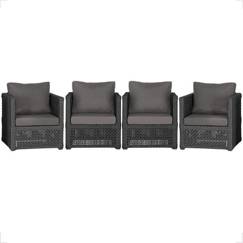 4 Poltronas Madri Alumínio Corda Náutica Estofado 11 Trama Preto