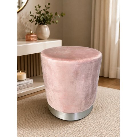 Puff com Rodapé Prata Nude Rose Veludo - Let Móveis