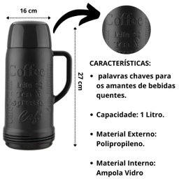 Garrafa Térmica Invicta Arábica 1l - Preto - 6