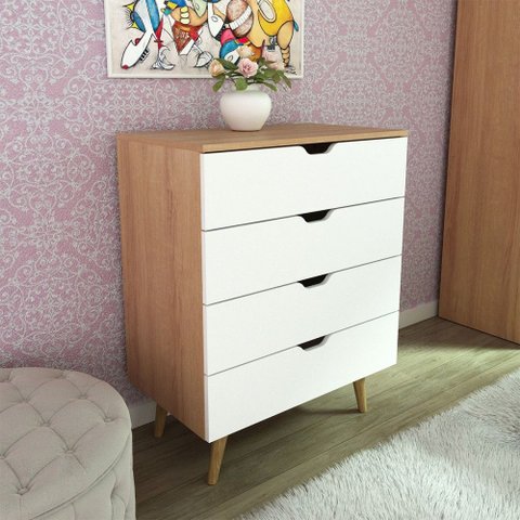 Cômoda 4 Gavetas Cm8026 Amêndoa/branco - Tecno Mobili
