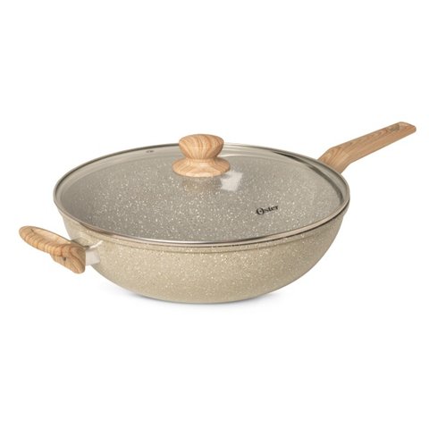 Oster Panela Wok com Tampa 5,5l Corpo em Aluminio e Revestimento Ceramico Marble Edition - Cinza Dus