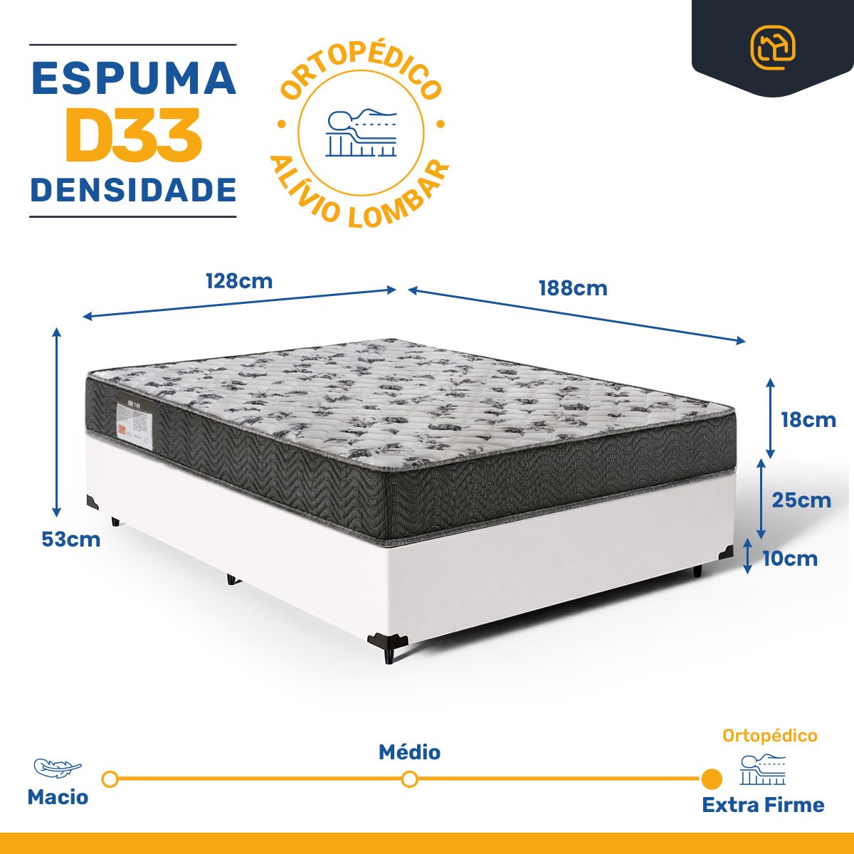 Cama Box Viúva + Colchão D33 Ortobom Iso 100 128cm - 3