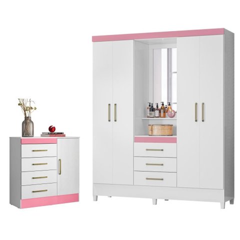 Conjunto de Guarda Roupa e Cômoda Porta Bella para Quarto