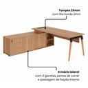 Ver imagem 4 de Mesa Diretor Executiva 200 cm X 203 cm Pés Cavalete em Madeira com Caixa de Tomadas e Armário