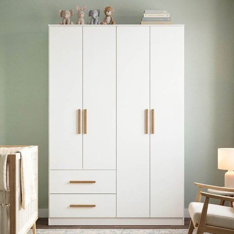 Guarda Roupas Infantil 4 Portas 2 Gavetas Casulo Casatema MadeiraOriginals Branco