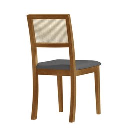 Kit 4 Cadeiras de Jantar Palha Estofadas Linho Cinza Encosto Tela Sextavada Rubi Madeira Maciça Mel - 4