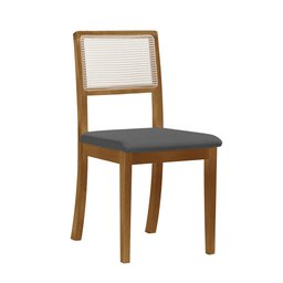 Kit 4 Cadeiras de Jantar Palha Estofadas Linho Cinza Encosto Tela Sextavada Rubi Madeira Maciça Mel - 2