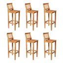 Ver imagem 1 de Kit 6 Banquetas Alta de Madeira Maciça Ripada com Encosto Confort - Castanho