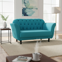 Ver imagem 1 de Namoradeira Decorativa Dália Suede Azul Tifany 2 Lugares Pés Madeira Mz Decor
