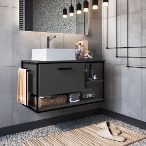 Gabinete Banheiro Armário com Cuba Pia Suspenso Porta Toalha