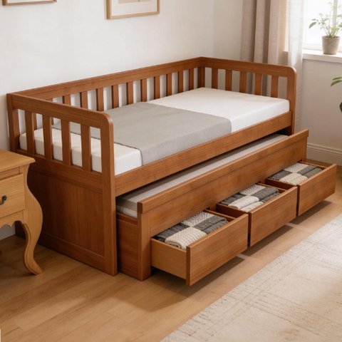 Cama Solteiro com Auxiliar 188x88cm 3 Gavetas Orien Avelã B11 - Mpozenato