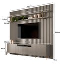 Ver imagem 3 de Rack Brise com Painel Ripado e Prateleira 280cm 100% Mdf Cor:grigio com Dourado