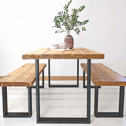 Conjunto de Mesa e Bancos Rústicos | Estrutura Retangular - 160cm - 1