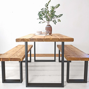 Conjunto de Mesa e Bancos Rústicos | Estrutura Retangular - 160cm
