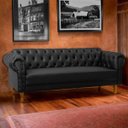 Ver imagem 3 de Sofá Chesterfield 3 Lugares Pés Luís Xv Capitonê Corino Preto:corino Preto