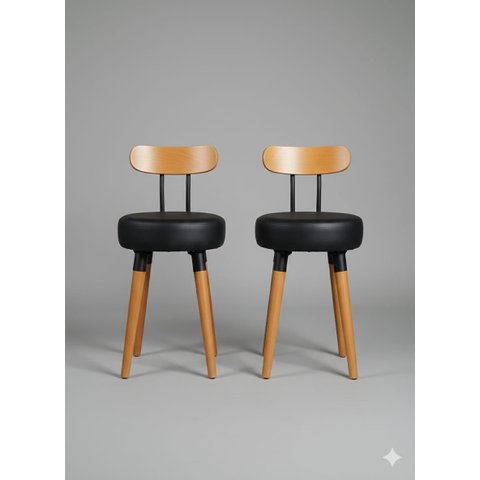 Banqueta Baixa 2un Encosto Ergonomico P/ Cozinhas Pé Palito Bancos Ilhas Bancadas Madeira Preta