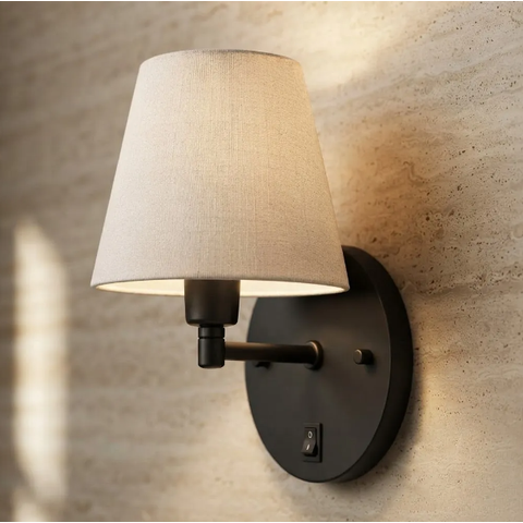 Luminaria de Parede Arandela Premium Base Redonda Interruptor e Cúpula Algodão Pequena
