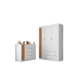 Quarto Infantil Bebê Ayla Cômoda e Guarda Roupa Branco - 1