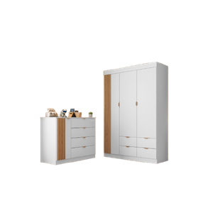 Quarto Infantil Bebê Ayla Cômoda e Guarda Roupa Branco