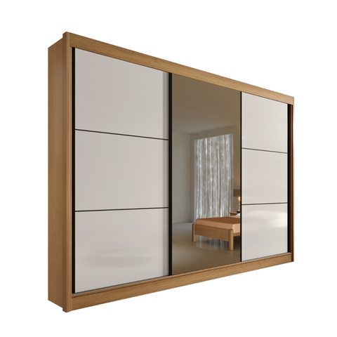 Guarda Roupa Mdf Los Angeles 3 Portas Espelho Cinamomo Off