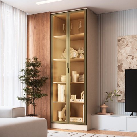 Cristaleira Armário 2 Portas Reflectas com LED 100% MDF Aurora