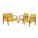 Ver imagem 1 de Conjunto Luna 2 Poltronas de 1 Lugar e 1 poltrona de 2 lugares Braço Madeira DSalla Suede Amarelo