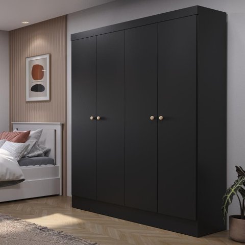 Guarda-roupa Solteiro 4 Portas Jacob 135 Cm - Preto