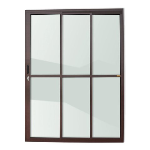 Porta de Alumínio de Correr 210x180cm 3 Folhas 1/3 com Vidro Liso Corten Super Brimak