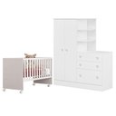 Ver imagem 1 de Berço Nacional 3540 e Guarda Roupa com Cômoda 4070 Doce Sonho Branco Brilho – Qmovi
