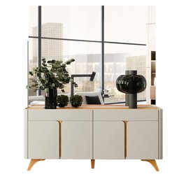 Buffet Aros 4 Portas Pés Madeira Maciça Mavaular Naturalle/off White - 1